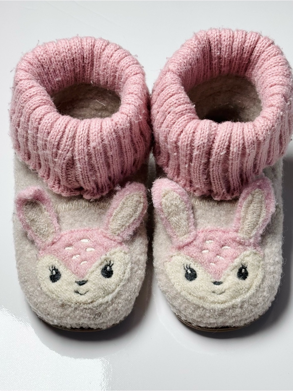 Maximo Toddler Deer Bouclé Slipper Boots Pink 7/8 Pastel Knit Coquette Cottage